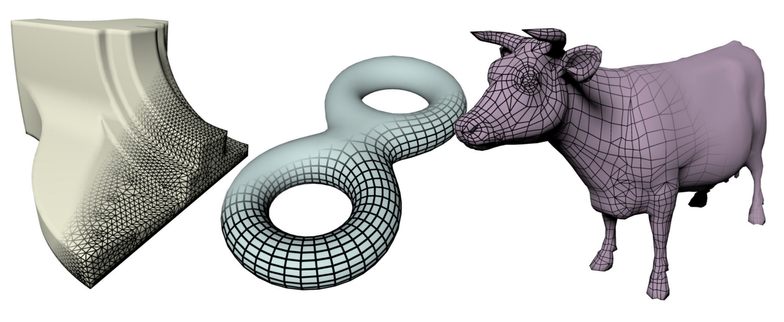 Mesh types: triangulation, quad mesh, and poly mesh.
