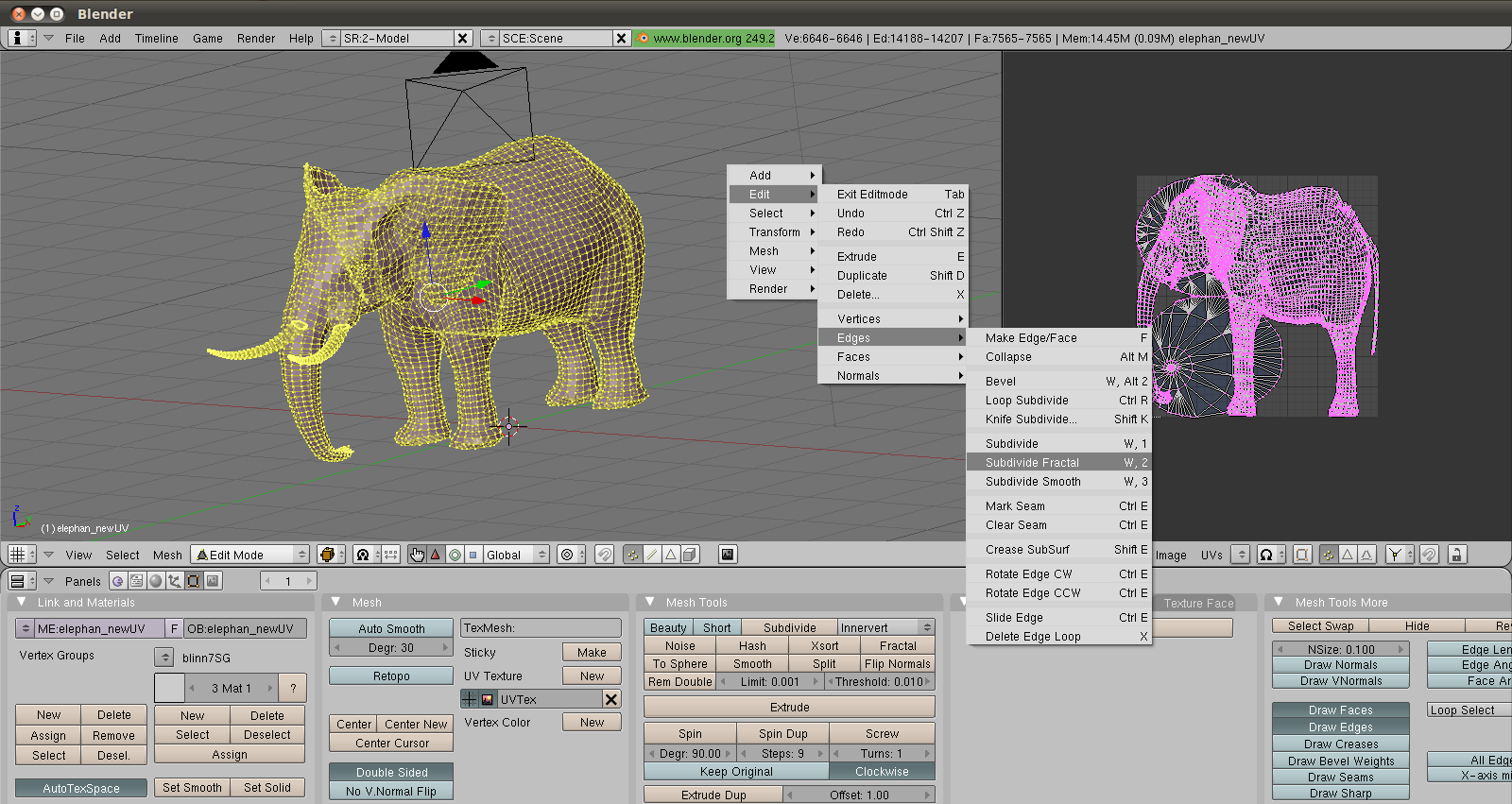 Interface du logiciel de modélisation 3D Blender.
