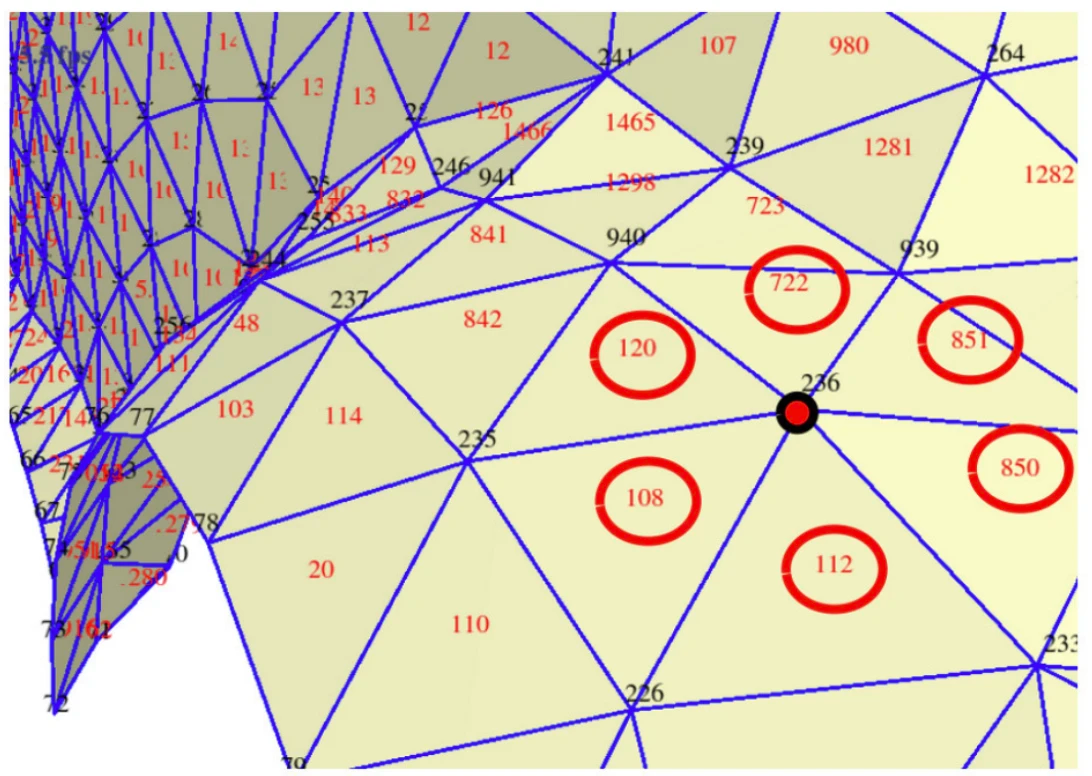Visualisation du 1-ring : l’ensemble des triangles voisins d’un sommet.